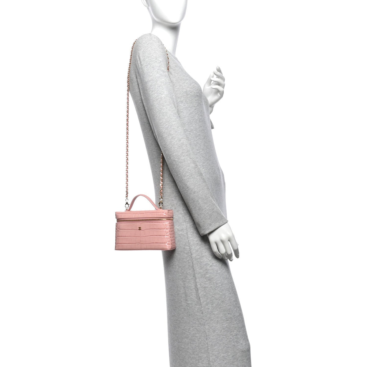 Calfskin Crocodile Embossed Crococo Exoticoco Vanity With Chain Light Pink