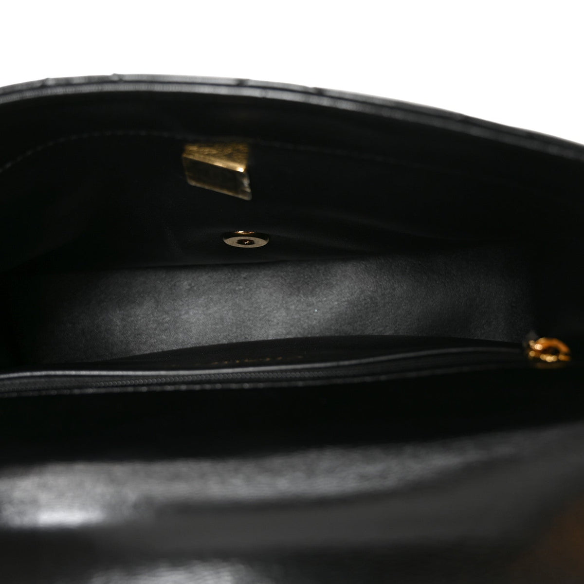 Shiny Lambskin Quilted Twisted Links Top Handle Flap Black
