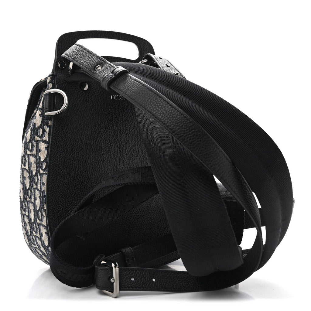 HOMME Oblique Calfskin Mens Mini Saddle Backpack Navy Blue