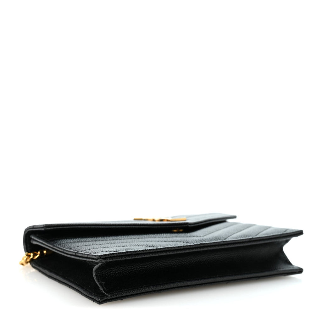 Grain De Poudre Matelasse Chevron Monogram Envelope Chain Wallet Black