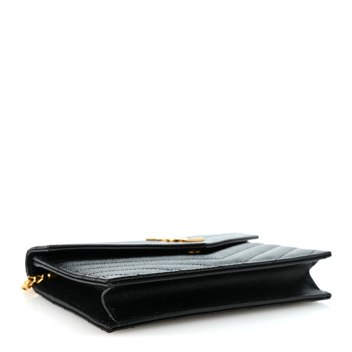 Grain De Poudre Matelasse Chevron Monogram Envelope Chain Wallet Black