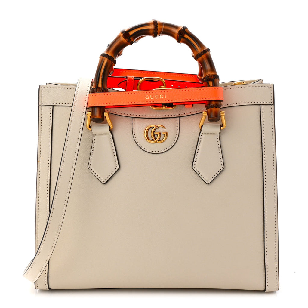 Wonka Grain Calfskin Small Diana Tote Bag Mystic White Orange Fluo