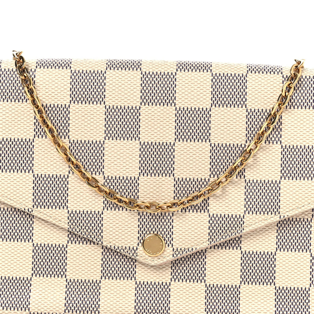 Damier Azur Pochette Felicie Chain Wallet Rose Ballerine Rose Ballerine