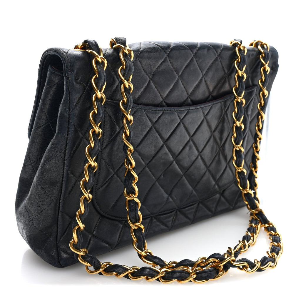Lambskin Quilted Jumbo Single Flap Black