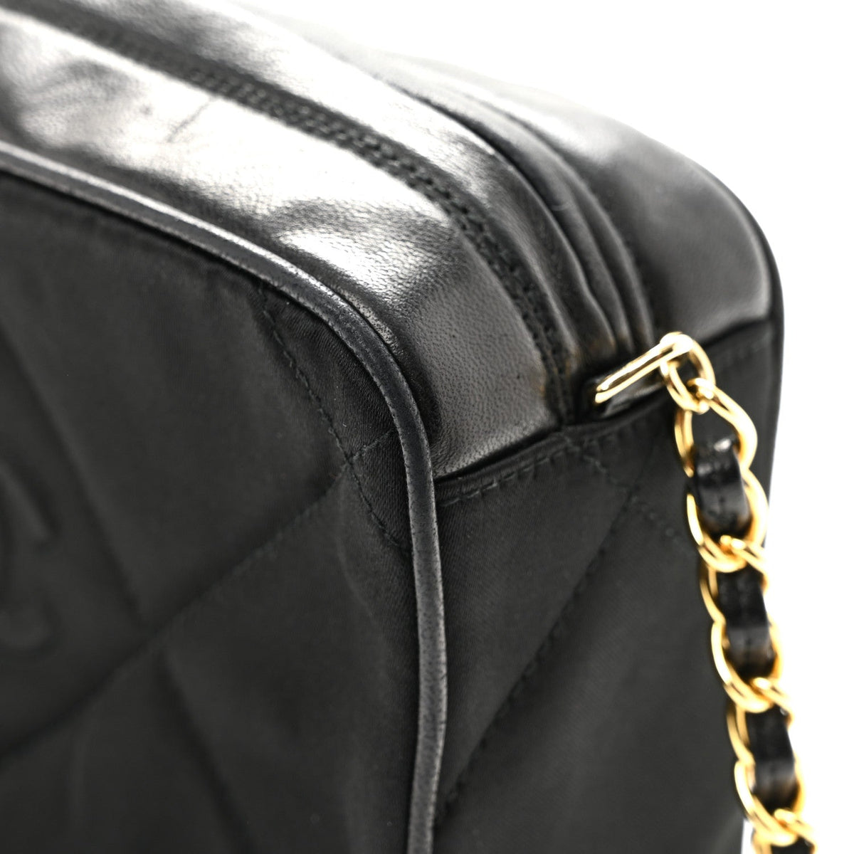 Satin Quilted Tassel Camera Case Black