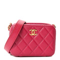 Caviar Quilted Twist Your Buttons Clutch With Chain Fuchsia