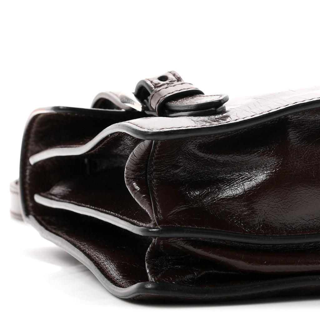 Glossy Calfskin Medium Sound Shoulder Bag Dark Brown