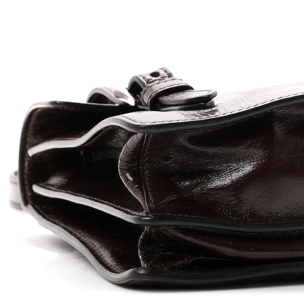 Glossy Calfskin Medium Sound Shoulder Bag Dark Brown