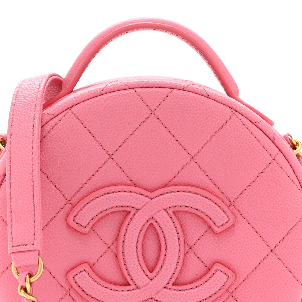 Caviar Quilted Small Round Vanity With Chain Pink