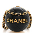 Lambskin Quilted Sphere Minaudiere Chain Clutch Black