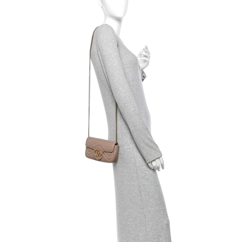 Calfskin Matelasse Super Mini GG Marmont Shoulder Bag Porcelain Rose