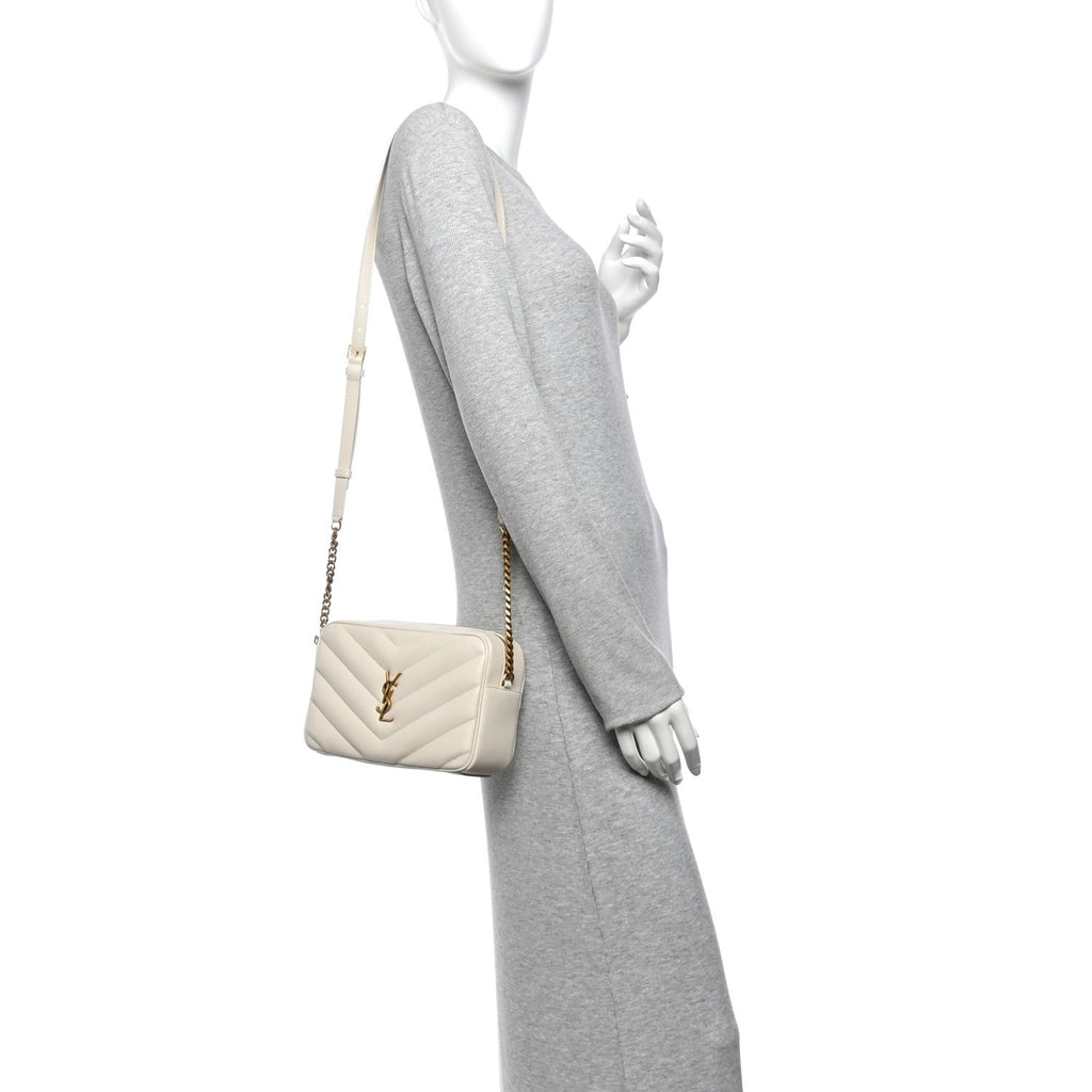 Lambskin Chevron Quilted Medium Loulou Camera Bag Crema Soft