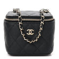 Caviar Quilted Mini Vanity Case With Chain Black