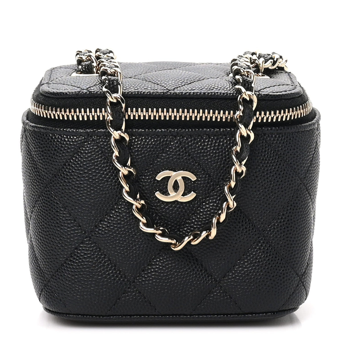 Caviar Quilted Mini Vanity Case With Chain Black