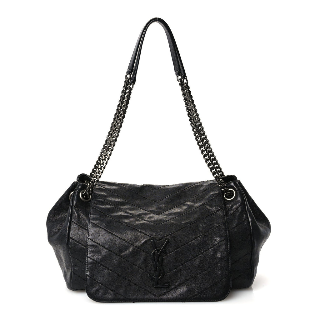 Vintage Lambskin Chevron Monogram Medium Nolita Black