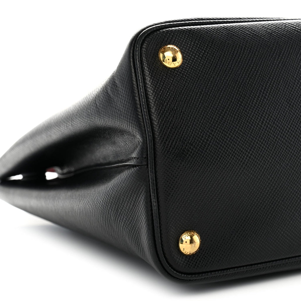 Saffiano Cuir Medium Double Bag Black Fuoco