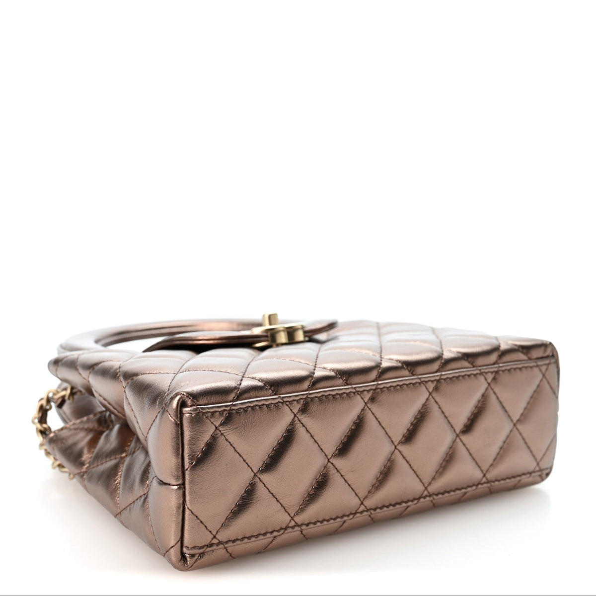 Metallic Aged Calfskin Quilted Nano Kelly Shopper Bronze