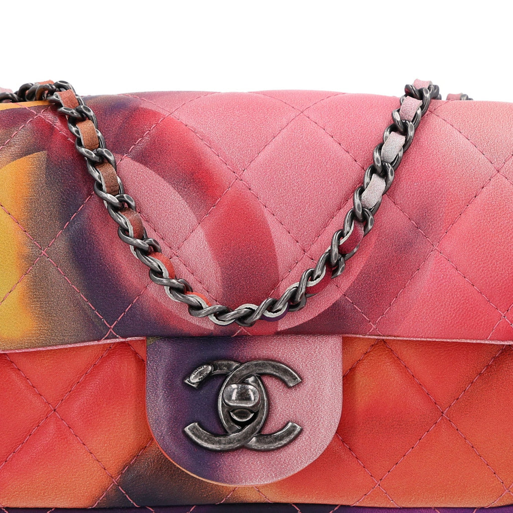 Lambskin Quilted Extra Mini Flower Power Flap Multicolor