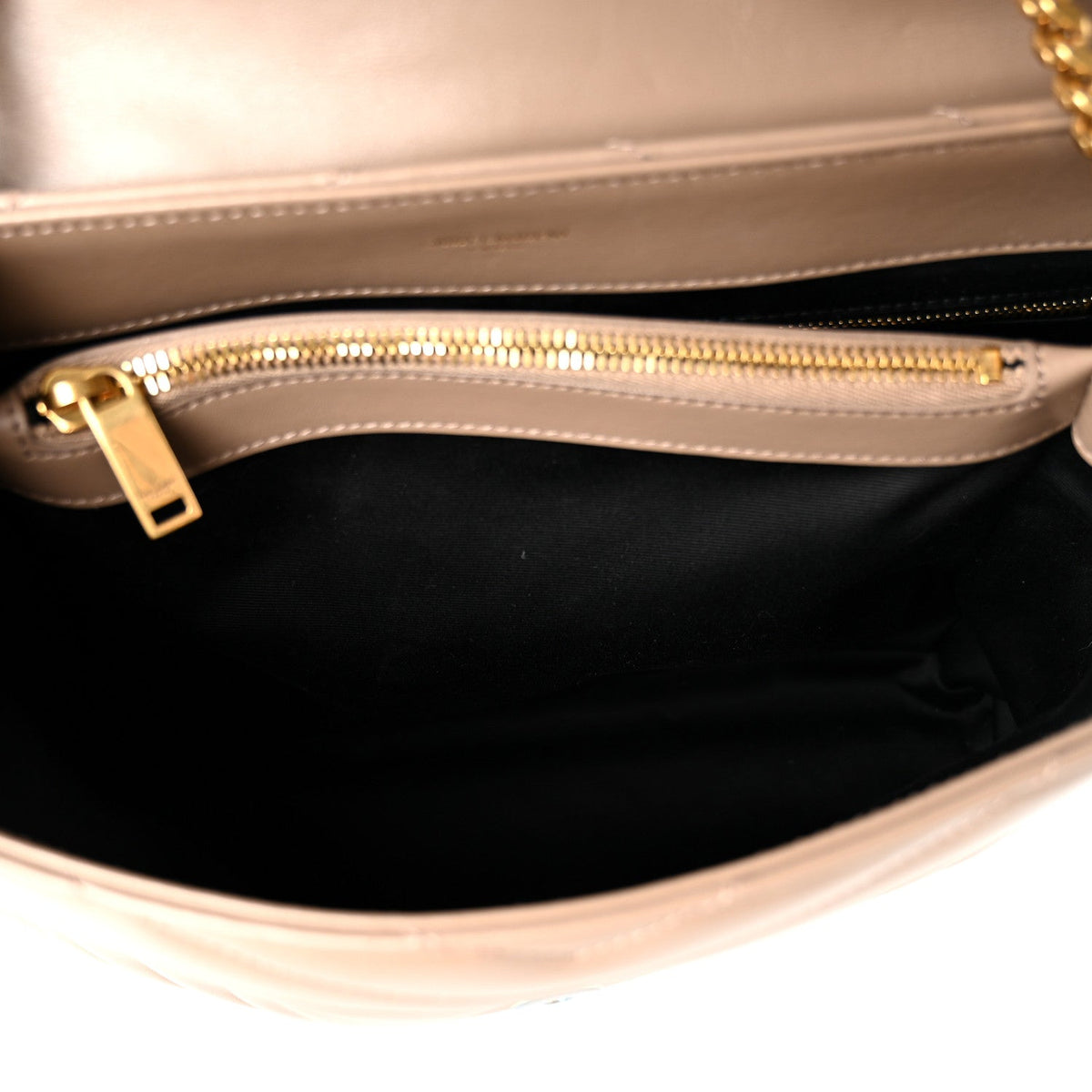 Calfskin Y Quilted Monogram Medium Loulou Chain Satchel Dark Beige