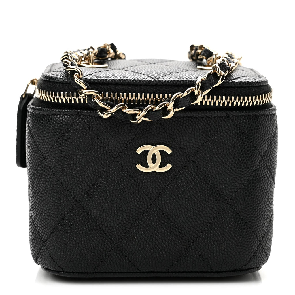 Caviar Quilted Mini Vanity Case With Chain Black