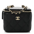 Caviar Quilted Mini Vanity Case With Chain Black