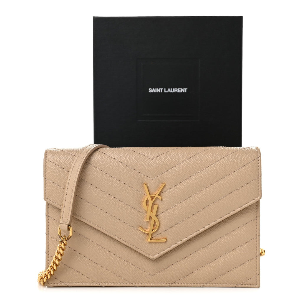Grain De Poudre Matelasse Chevron Monogram Envelope Chain Wallet Nude Powder
