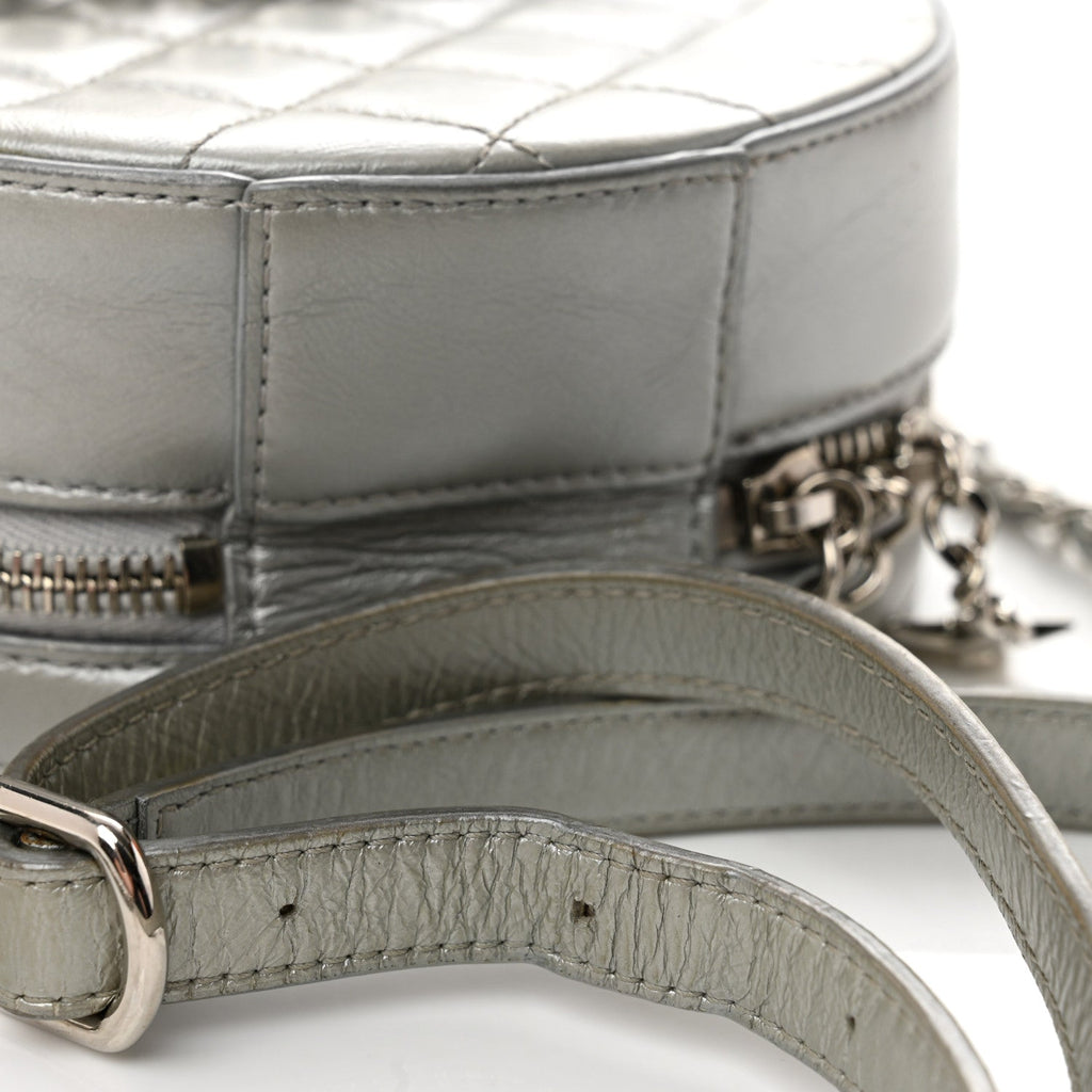 Metallic Glazed Calfskin Round As Earth Evening Bag Silver