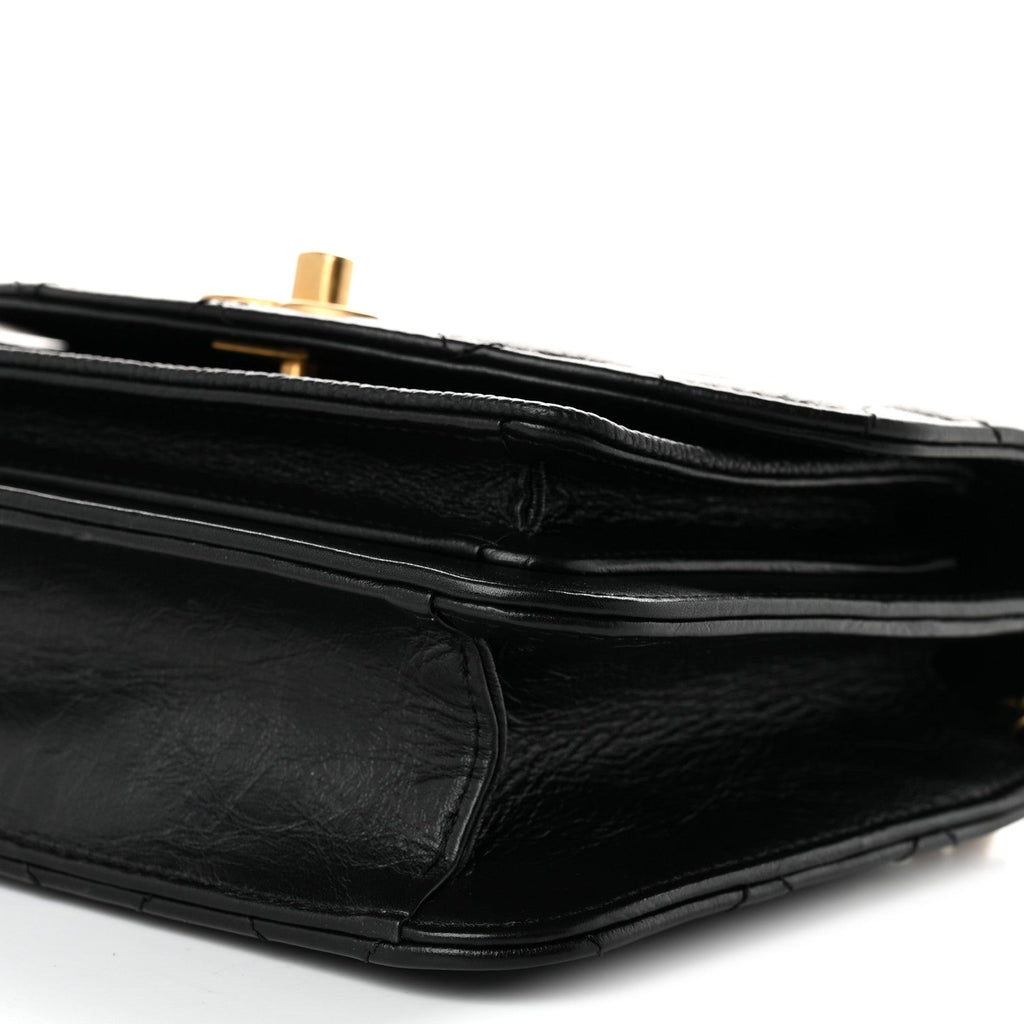 Calfskin Caviar Quilted Mini Chain Handle Flap Black