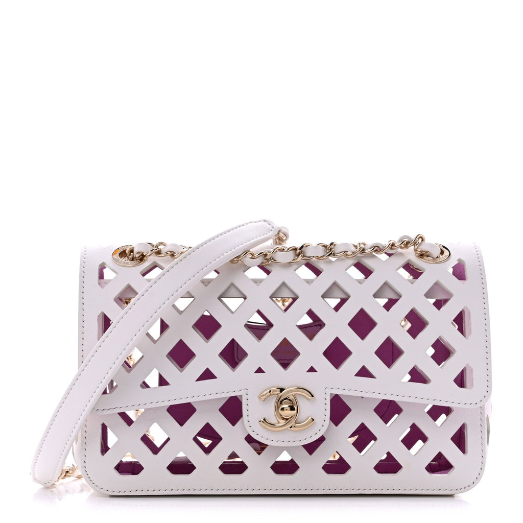 Lambskin Small Sea Through Flap White Multicolor