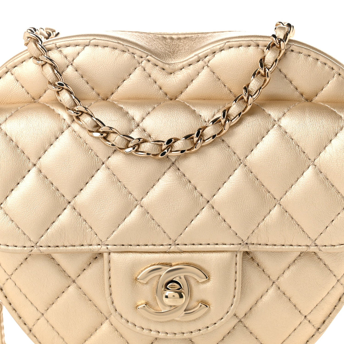 Metallic Lambskin Quilted CC In Love Heart Bag Gold