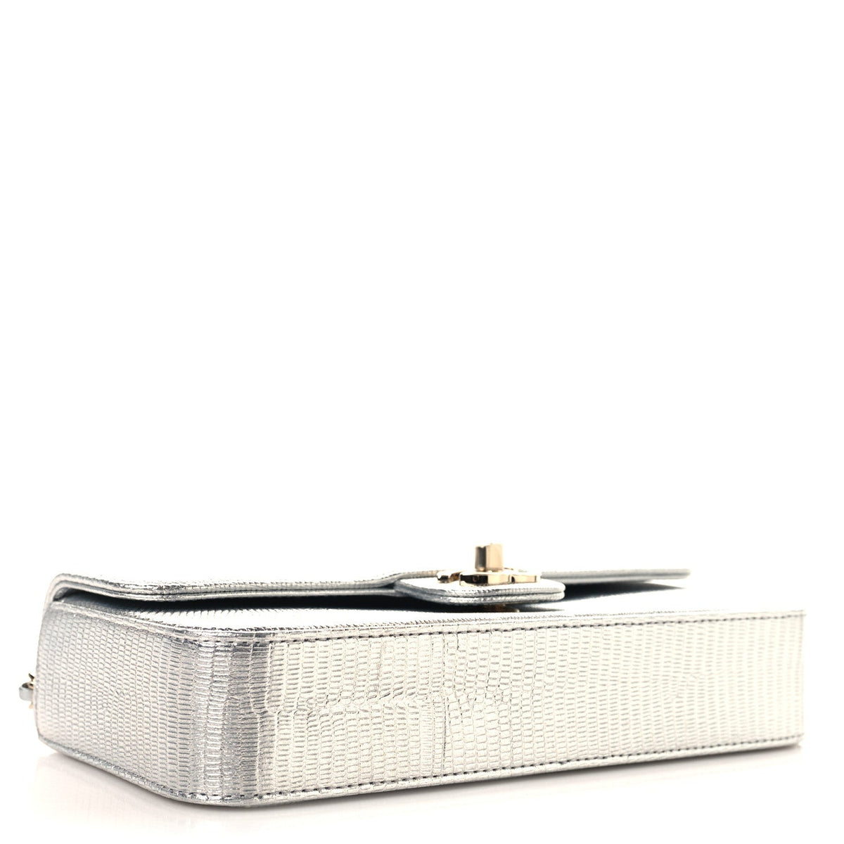 Metallic Calfskin Lizard Embossed Small East West Flap Silver