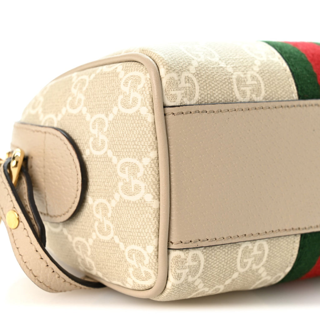 GG Supreme Monogram Textured Dollar Calfskin Web Super Mini Ophidia Top Handle Bowler Bag Beige Mystic White Oatmeal