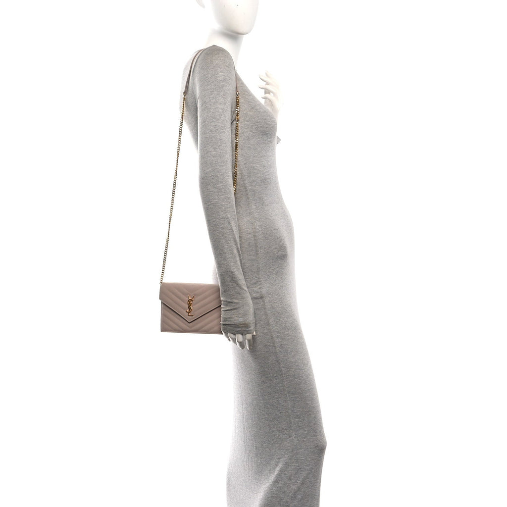 Grain De Poudre Matelasse Chevron Monogram Envelope Chain Wallet Rose Antic
