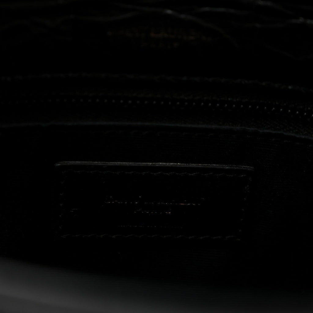 Crocodile Embossed Lambskin Monogram Medium Niki Chain Satchel Black