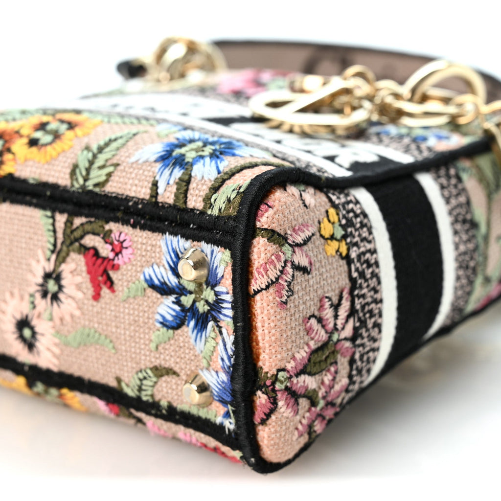 Canvas Petites Fleurs Embroidered Mini Lady D-Lite Rose Multicolor