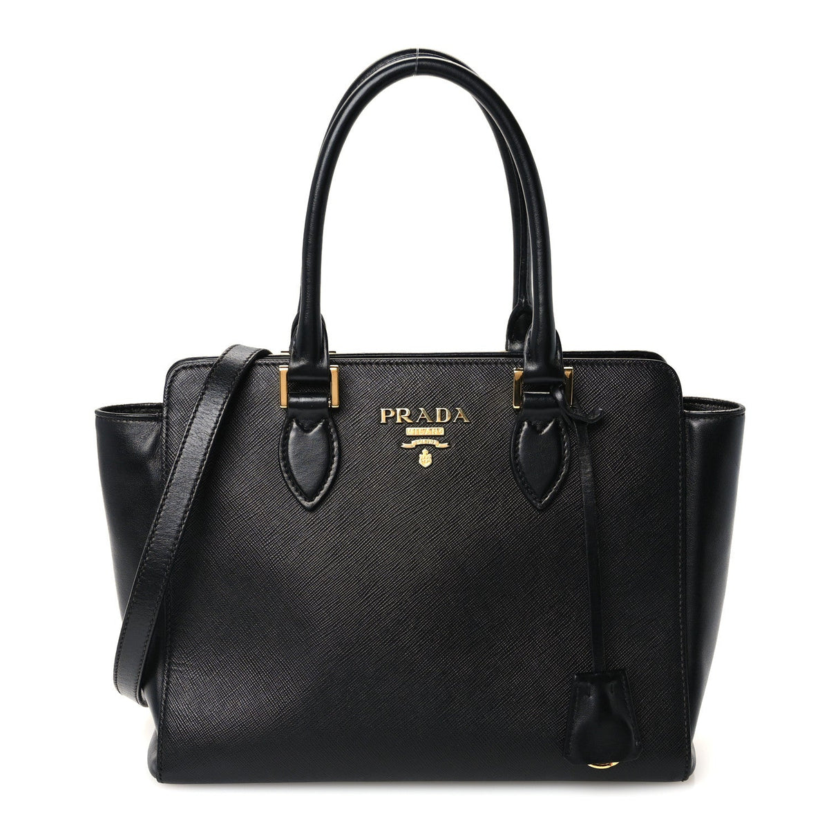 Saffiano Soft Calfskin Small Zippered Tote Black