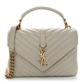 Sheepskin Matelasse Chevron Monogram Medium College Bag Crema Soft