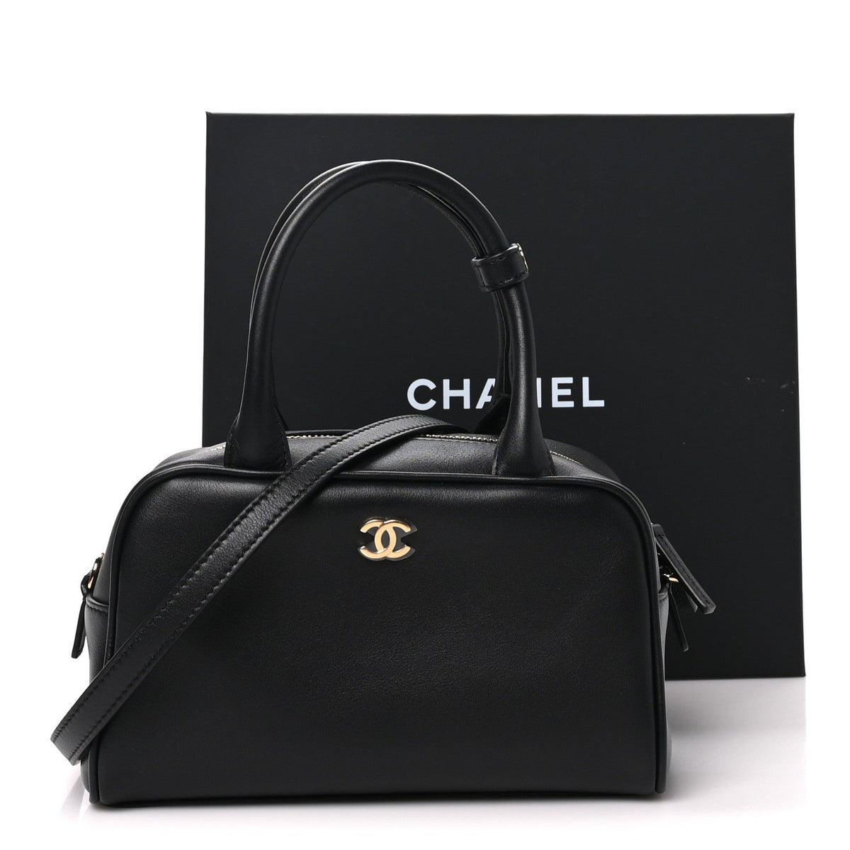 Calfskin Small Perfect Bowling Bag Black