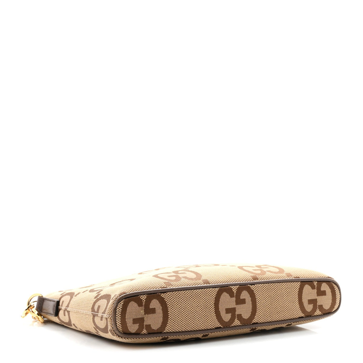 Monogram Jumbo GG Textured Dollar Calfskin Web Wristlet Messenger Bag Camel Ebony New Acero