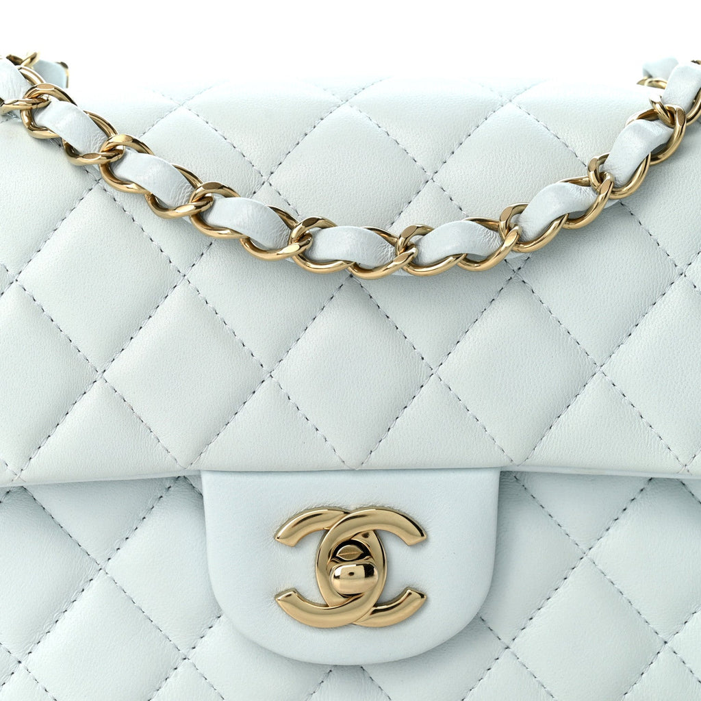 Lambskin Quilted Mini Rectangular Flap Light Blue