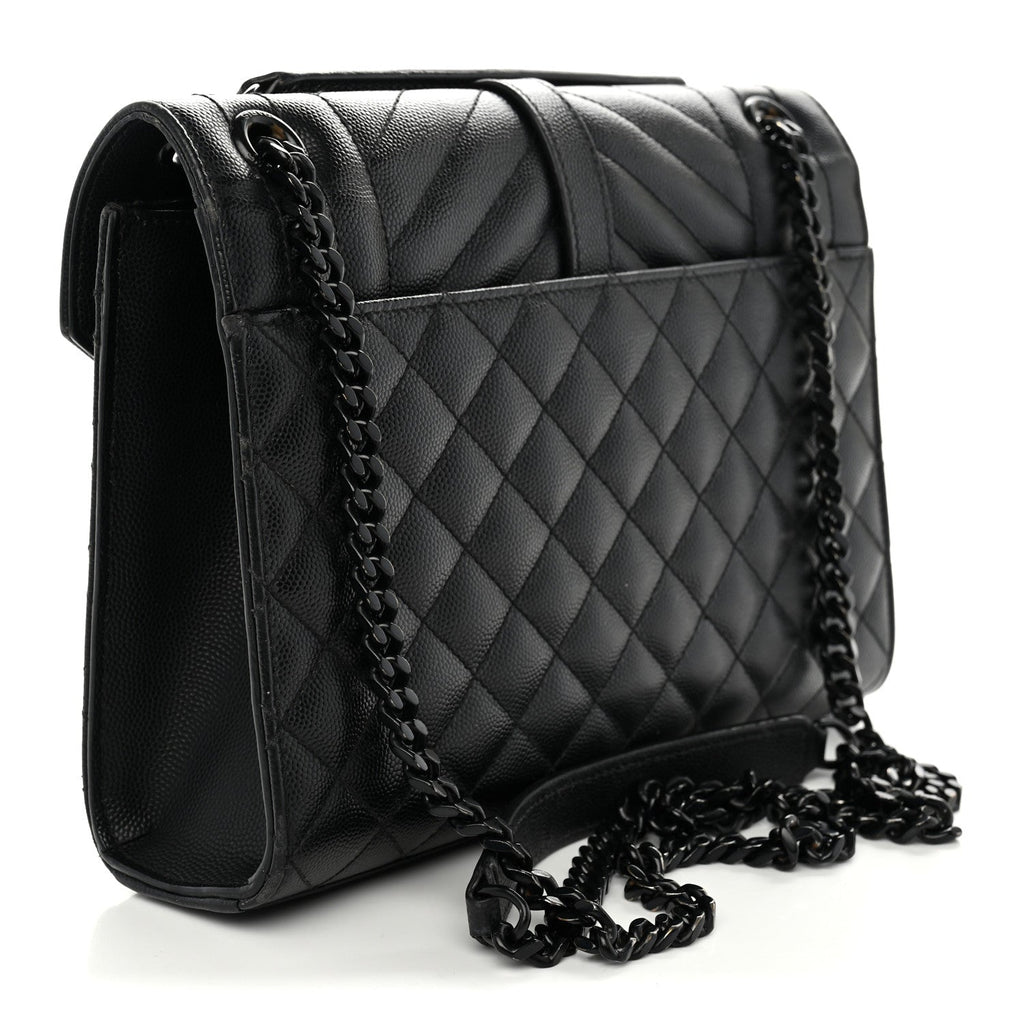 Grain De Poudre Textured Mixed Matelasse Triquilt Medium Monogram Monochrome Satchel Black