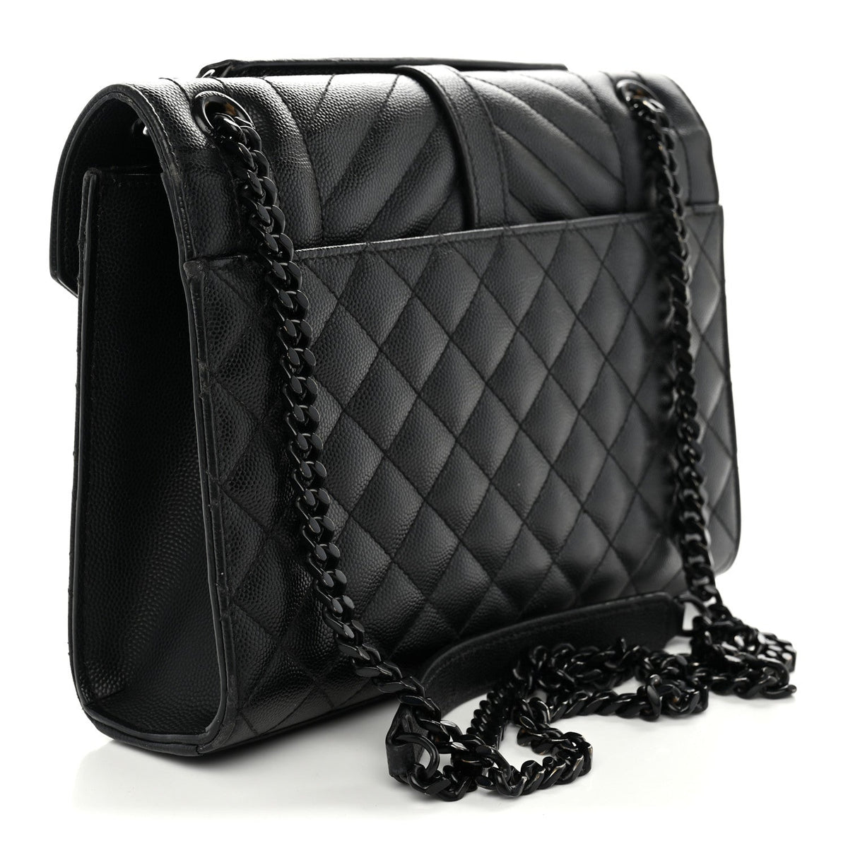 Grain De Poudre Textured Mixed Matelasse Triquilt Medium Monogram Monochrome Satchel Black