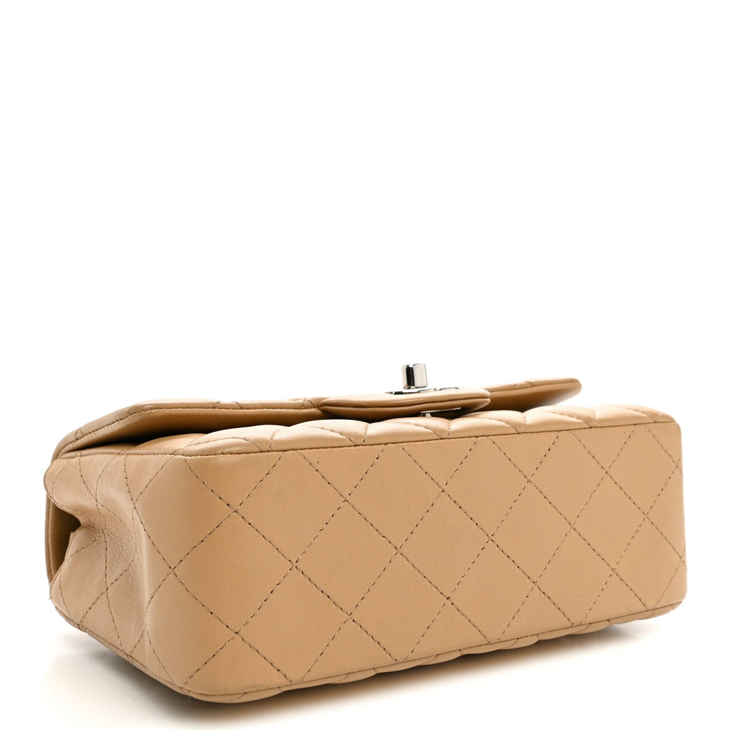 Lambskin Quilted Mini Rectangular Flap Beige