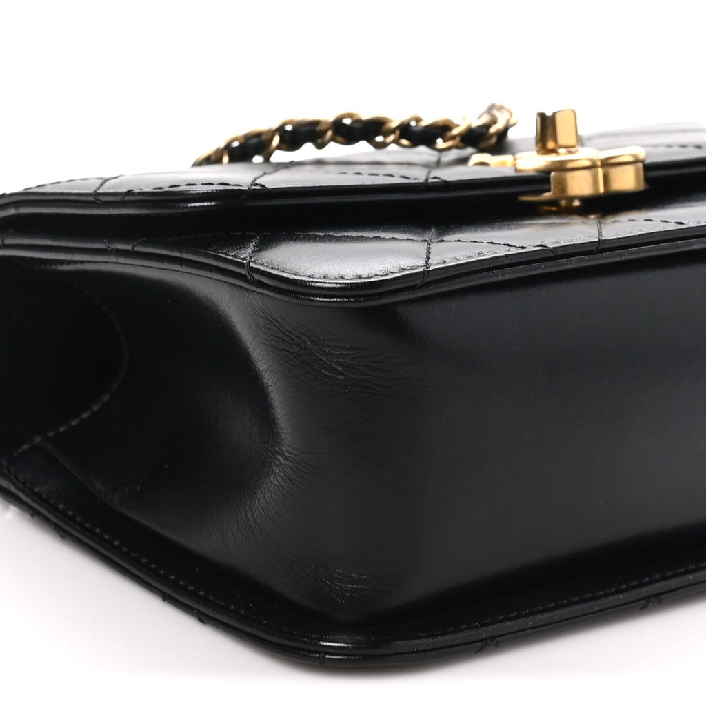 Calfskin Quilted Mini Perfect Fit Flap Black Black Black