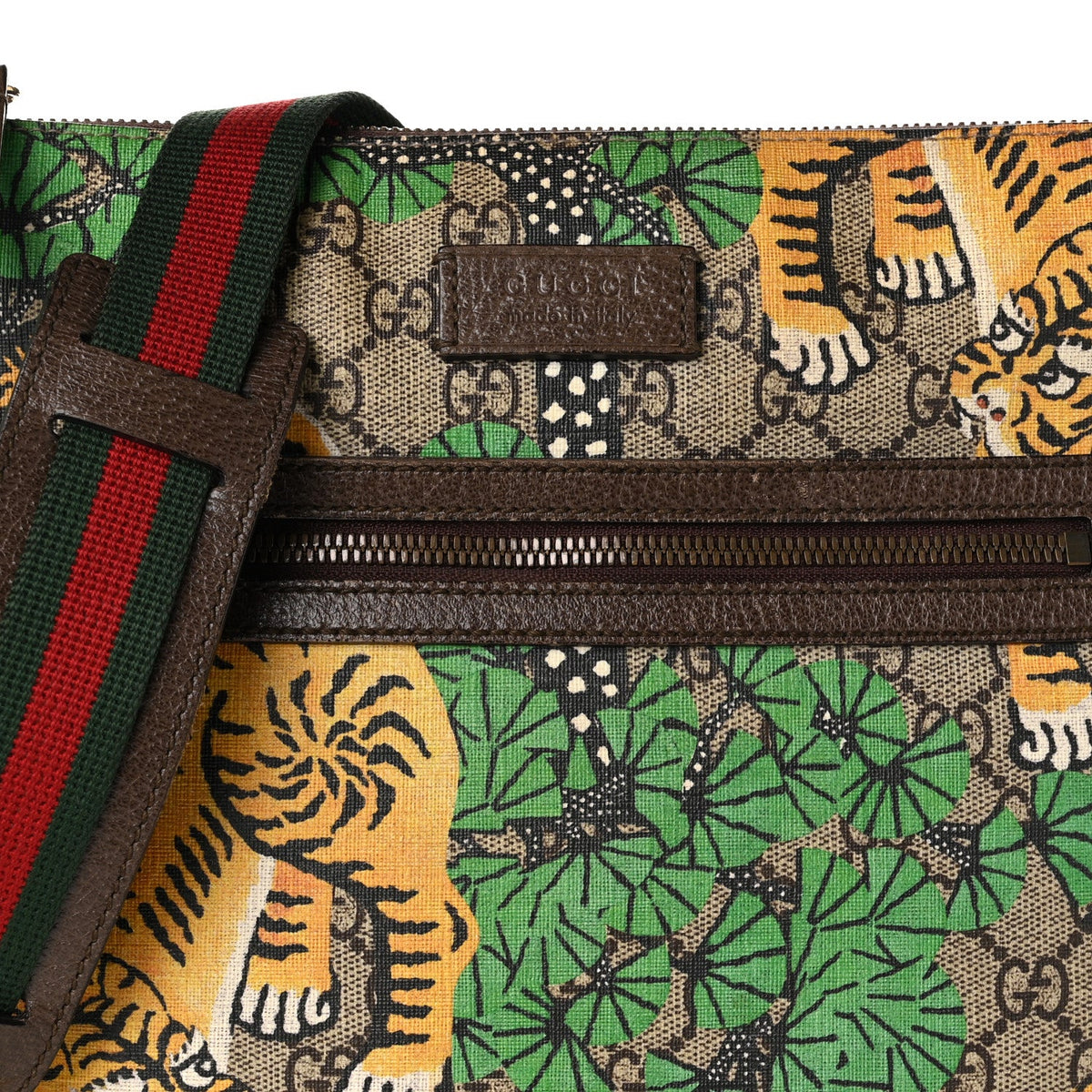 GG Supreme Monogram Bengal Web Medium Flat Messenger Beige Yard