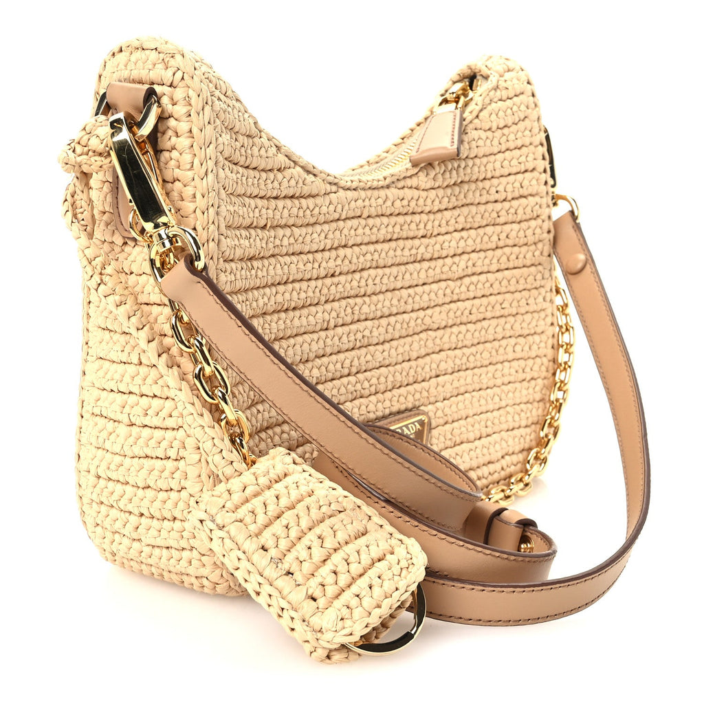 Yarn Raffia Effect Crochet Mini Re-Edition 2000 Shoulder Bag Naturale