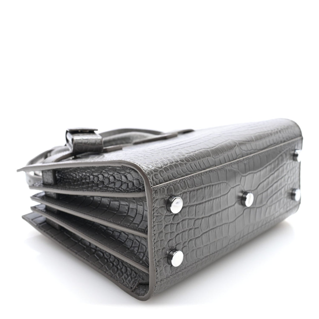 Calfskin Crocodile Embossed Nano Sac De Jour Fog