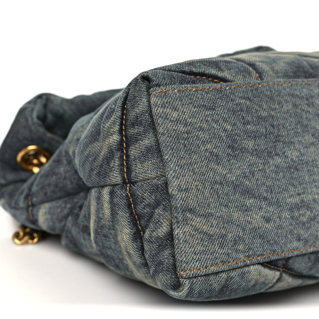 Denim Quilted Small Loulou Puffer Monogram Chain Satchel Blue Cinnamon
